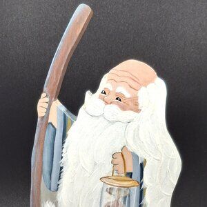 Vintage American Tole Painted Father Time 11 in Tall Wood Signed and Dated